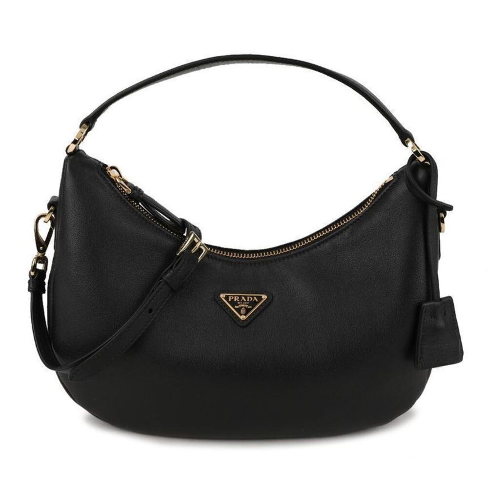 Triangle Logo Leather Hobo Bag